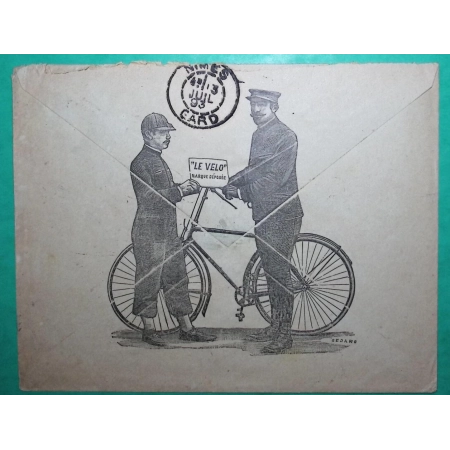 N°101 SAGE BELLE ENVELOPPE PUB VETEMENTS JERSEY HORVILLEUR VELO NIMES GARD 1893 LETTRE COVER FRANCE