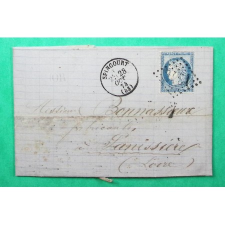 N°60A GC 3461 SPINCOURT MEUSE OR ORIGINE RURALE RECHICOURT POUR PANISSIERES LOIRE 1874
