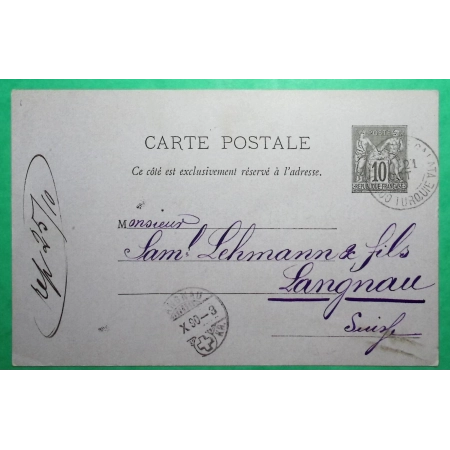 ENTIER SAGE 10C OBLITERATION CONSTANTINOPLE GALATA TURQUIE POUR LANGNAU SUISSE 1890 LETTRE COVER FRANCE