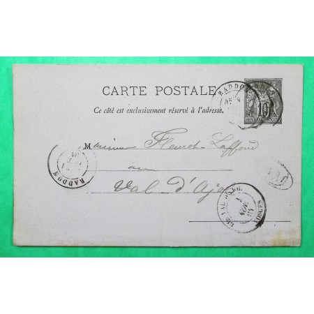 ENTIER SAGE 10C CARTE POSTALE CAD TYPE 17 RADDON HAUTE SAONE BM BOITE MOBILE DEPART FAUCOGNEY POUR LE VAL D'AJOL VOSGES 1884