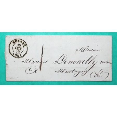 CAD TYPE 15 ROANNE LOIRE CORRESPONDANCE LOCALE TAXE 1 POUR MONTAGNY 1850