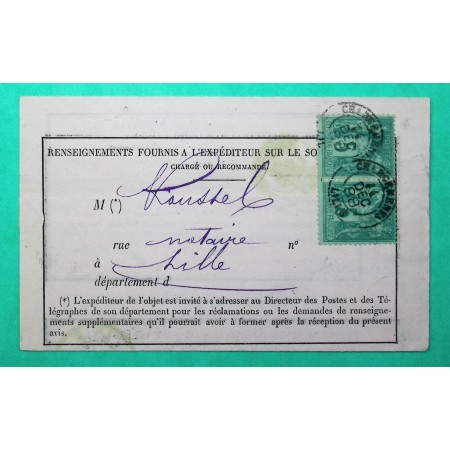 N°75 x2 SAGE CAD TYPE 18 CHARGEMENTS LILLE AVIS DE CHARGEMENT TRAIN 1888