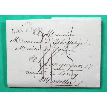 MARQUE 67 SAVERNE BAS RHIN DEPART HATTMATT POUR LONGUYON MOSELLE 38x11 1827