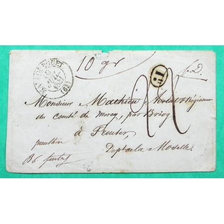 CAD TYPE 13 MAUBOURGUET HAUTES PYRENEES TAXE MANUSCRITE 22 LETTRE 10G POUR AUDUN LE ROMAN MOSELLE CURSIVE EN ARRIVEE 1841