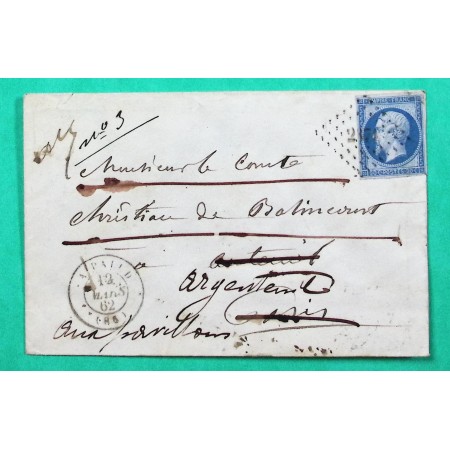 N°14B PC 2371 LA PALUD VAUCLUSE POUR PARIS REEXP ARGENTEUIL 1862