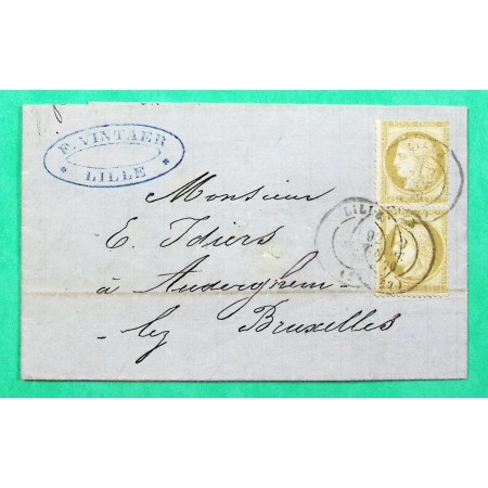 N°55 PAIRE LETTRE LILLE NORD POUR BRUXELLES BELGIQUE 1876