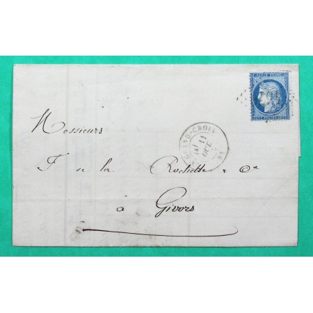 N°60A GC 4576 LA GRAND CROIX LOIRE BUREAU SUPPLEMENTAIRE TEXTE MINES DE LA PERONNIERE POUR GIVORS RHONE 1872