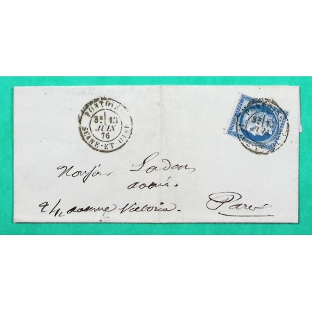 N°60C OBLITERATION CAD TYPE 18 PONTOISE SEINE ET OISE POUR PARIS 1876