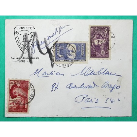 N°382 + 383 + 384 BERLIOZ VICTOR HUGO RODIN CHOMEURS INTELLECTUELS LETTRE SOCIETE MYCOLOGIQUE DE FRANCE 1938