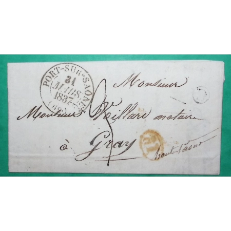 CAD TYPE 13 PORT SUR SAONE HAUTE SAONE DECIME + BOITE RURALE C RUPT POUR GRAY 1837 LETTRE COVER FRANCE