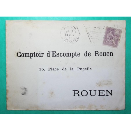 N°115 MOUCHON SEUL SUR LETTRE CHIFFRE DEPLACE DOUBLE PORT FLAMME DRAPEAU RF PARIS 1901