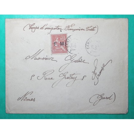 N°125 MOUCHON RETOUCHE FM LETTRE CORPS D'OCCUPATION FRANCAIS EN CRETE LA CANEE 1904