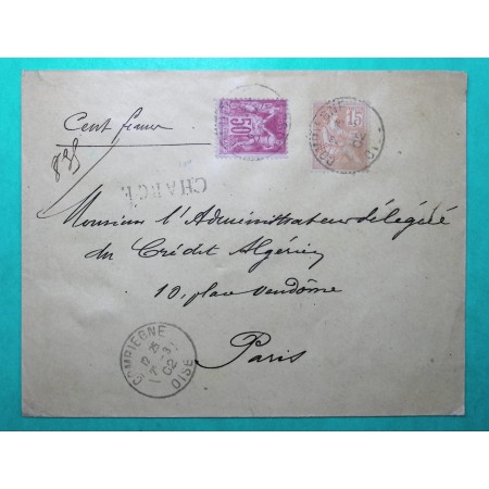 N°104 + 117 MIXTE SAGE MOUCHON LETTRE CHARGE COMPIEGNE OISE POUR PARIS 1902