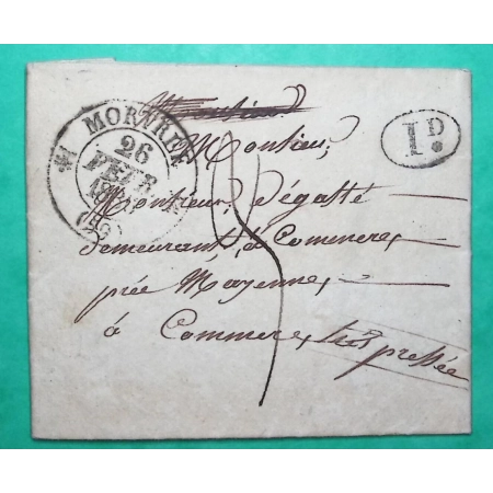 CAD TYPE 12 MORTREE ORNE DECIME RURAL FRANCHEVILLE POUR MAYENNE 1836 LETTRE COVER FRANCE