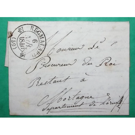 CAD TYPE 12 REGMALARD REMALARD ORNE FRANCHISE POUR PROCUREUR DU ROI MORTAGNE 1840 LETTRE COVER FRANCE