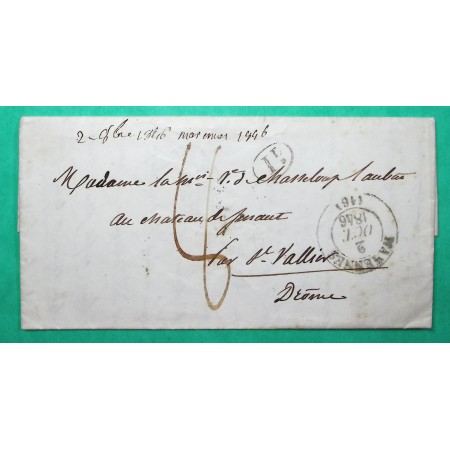 CAD TYPE 13 MARENNES CHARENTE INFERIEURE DECIME RURAL LA GATAUDIERE POUR ST VALLIER DROME 1846