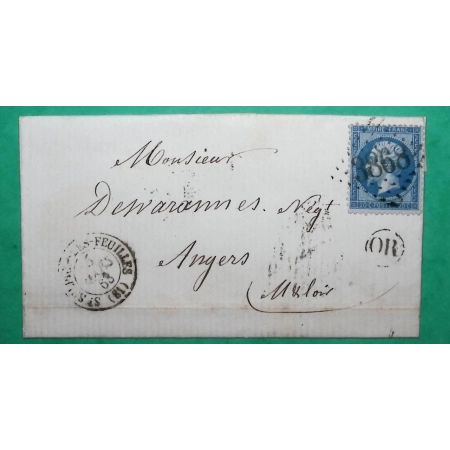 N°22 GC 3868 ST SULPICES LES FEUILLES HAUTE VIENNE OR ORIGINE RURALE MONDON POUR ANGERS 1863 LETTRE COVER FRANCE