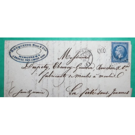 N°22 GC 2054 LIMOUX AUDE OR ORIGINE RURALE BRASSE POUR LA FERTE SOUS JOUARRE SEINE ET MARNE 1863 LETTRE COVER FRANCE