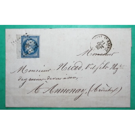 N°14 BDF PC 2520 LE PONT ST ESPRIT GARD POUR ANNONAY ARDECHE 1860 LETTRE COVER FRANCE