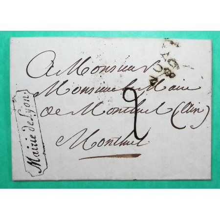 MARQUE 68 LYON RHONE LETTRE GRIFFE MAIRIE DE LYON POUR MONTLUEL AIN 1809