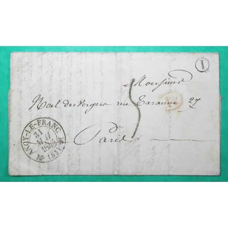 CAD TYPE 12 ANCY LE FRANC YONNE DECIME + BOITE RURALE I POUR PARIS 1845