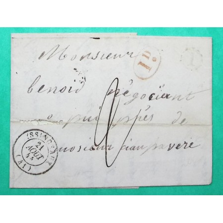 CAD TYPE 15 YSSINGEAUX HAUTE LOIRE DECIME + BOITE RURALE I ST MAURICE DE LIGNON POUR LE PUY EN VELAY 1844
