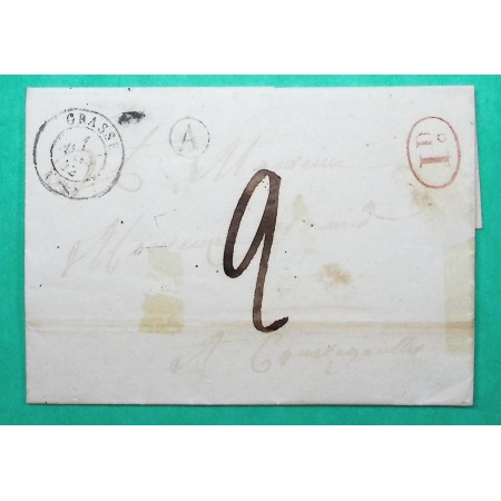 CAD TYPE 15  GRASSE ALPES MARITIMES DECIME + BOITE RURALE A LE BAR SUR LOUP POUR COURSEGOULES 1842