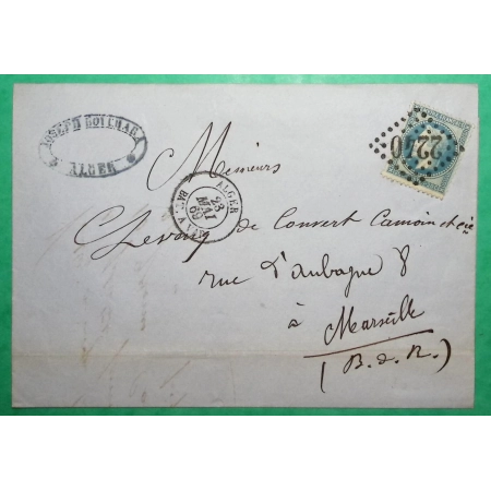 N°29 CAD TYPE 15 ALGER BATEAU A VAPEUR ALGERIE POUR MARSEILLE 1863 LETTRE COVER FRANCE
