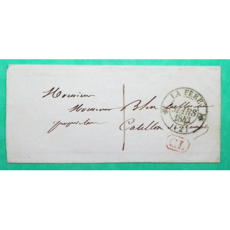 CAD TYPE 12 LA FERE AISNE CL CORRESPONDANCE LOCALE TAXE A POUR CATILLON 1843