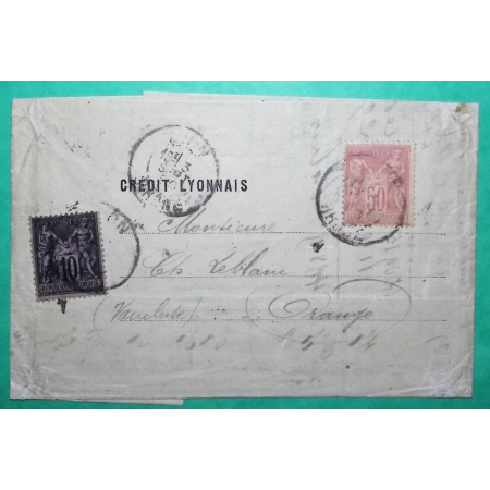 N°89 + 98 SAGE TARIF 60C LETTRE CREDIT LYONNAIS LYON RHONE POUR ORANGE VAUCLUSE 1896 LETTRE COVER FRANCE