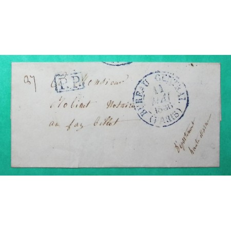 CAD TYPE 13 PARIS BUREAU CENTRAL PARIS BLEU PP PORT PAYE POUR FAYL BILLOT HAUTE MARNE 1836