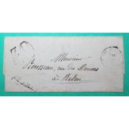 CAD TYPE 17 ST POL DE LEON FINISTERE TAXE TAMPON 40 POUR REDON ILLE ET VILAINE BUREAU DE PASSE 3112 VERSO 1872