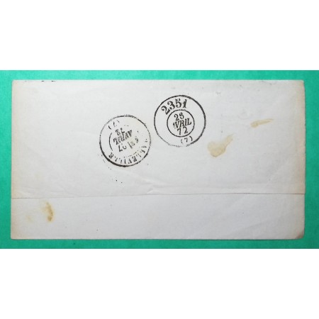 N°60A GC 199 AUBENTON AISNE POUR CHARLEVILLE ARDENNES BUREAU DE PASSE 2351 MEZIERES VERSO 1872