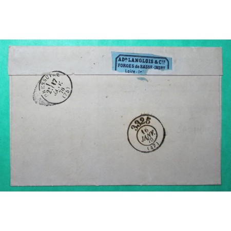 N°29 GC 2602 NANTES BUREAU DE PASSE 3325 SAUMUR MAINE ET LOIRE VERSO LETTRE FORGES DE BASSE INDRE 1870
