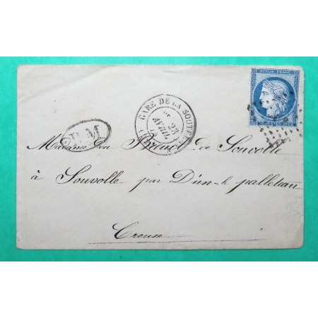 N°60A CAD TYPE 17 GARE DE LA SOUTERRAINE CREUSE BM BOITE MOBILE 1874