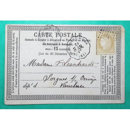 N°59 CARTE PRECURSEUR CONVOYEUR STATION BOULOGNE SUR MER LIGNE B.AM POUR SORGUES VAUCLUSE