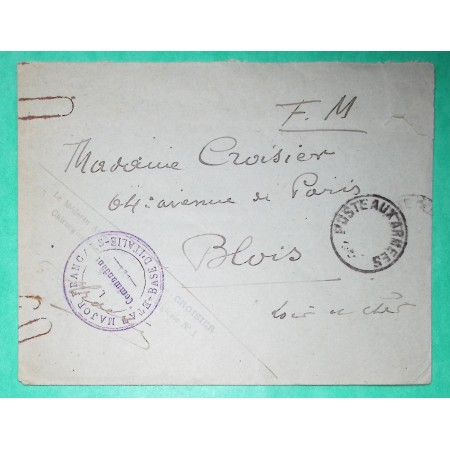 FRANCHISE MILITAIRE FM ETAT MAJOR FRANCAIS BASE D'ITALIE CHIRURGIEN MEDECIN POUR BLOIS LOIR ET CHER WW1