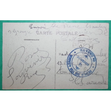 FRANCHISE MILITAIRE FM ECOLE DE TIR AERIEN CAZAUX GIRONDE CARTE POSTALE POUR ANGOULEME CHARENTE WW1 COVER FRANCE