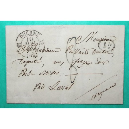 CAD TYPE 12 DUERNE RHONE DECIME RURAL CHATEAU DE PLUVY ST SYMPHORIEN SUR COISE POUR LAVAL MAYENNE 1834