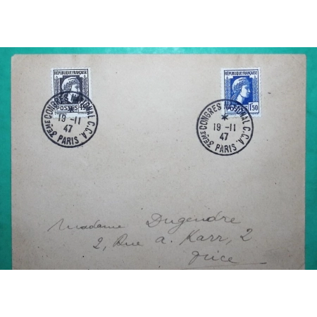 N°639 + 644 MARIANNE D'ALGER OBLITERATION 3ème CONGRES NATIONAL CCA PARIS 1947 LETTRE COVER FRANCE