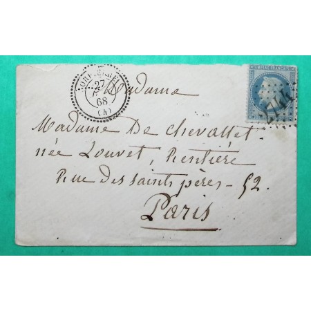 N°29 GC 2744 CAD TYPE 22 ORPIERE HAUTES ALPES POUR PARIS 1868