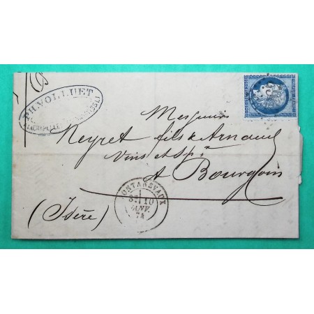 N°60A GC 2962 PONTANEVAUX SAONE ET LOIRE DEPART LA CHAPELLE DE GUINCHAY POUR BOURGOIN JALLIEU ISERE 1874