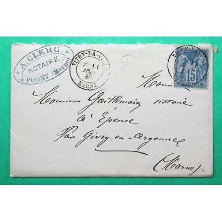 N°90 SAGE CAD TYPE 18 VITRY LA VILLE MARNE OR ORIGINE RURALE POGNY POUR GIVRY EN ARGONNE 1880
