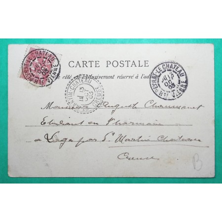 N°124 MOUCHON CAD TYPE A PEYRAT LE CHATEAU HAUTE VIENNE CARTE POSTALE POUR ST MARTIN CHATEAU CREUSE 1903