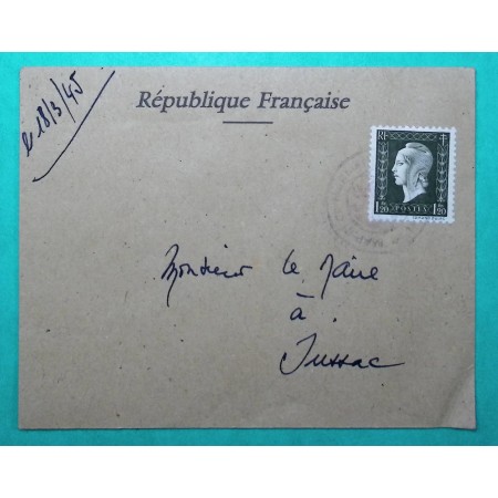 N°690 MARIANNE DULAC 1F20 SEUL SUR LETTRE DOUBLE PORT IMPRIME RARE 1945