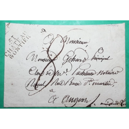 MARQUE 51 CHATEAU GONTIER MAYENNE POUR ANGERS MAINE ET LOIRE 33x15 1827 LETTRE COVER FRANCE