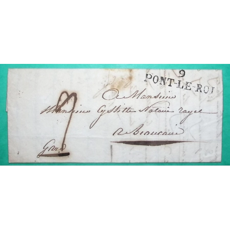 MARQUE 9 PONT LE ROI PONT SUR SEINE AUBE POUR BEAUCAIRE GARD 40x10 1821 LETTRE COVER FRANCE