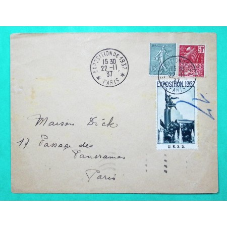 N°130 + 272 SEMEUSE FEMME FACHI LETTRE EXPOSITION PARIS 1937 AVEC VIGNETTE URSS