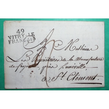 MARQUE 49 VITRY LE FRANCAIS LE FRANCOIS MARNE POUR MANUFACTURE FAYENCE ST CLEMENT MEURTHE ET MOSELLE 32x15 1817 FRANCE