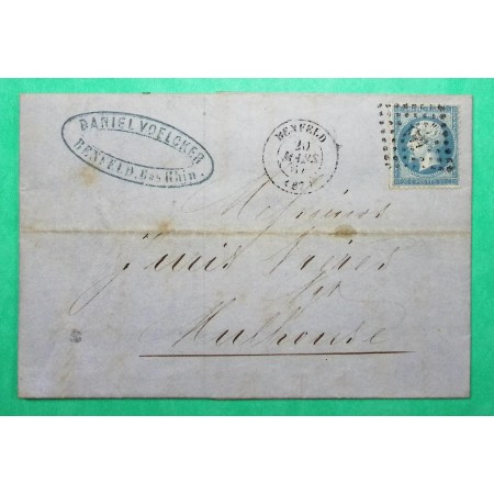 N°22 PC DU GC 441 BENFELD BAS RHIN BELLE FACTURE ILLUSTREE POUR MULHOUSE HAUT RHIN 1869